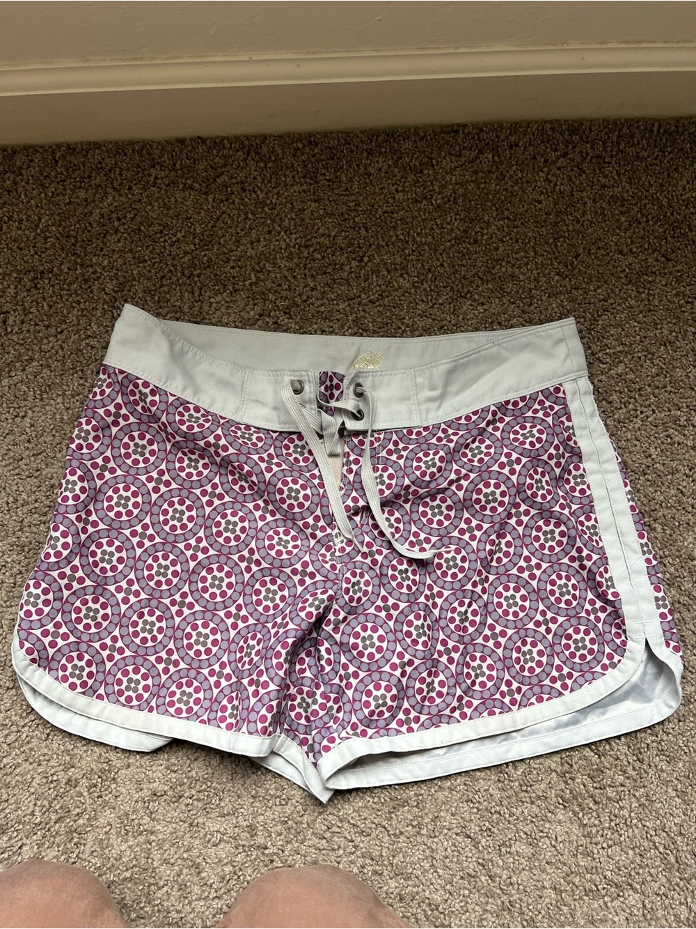 Eastern Mountain Sports Pink Patterned Swim Shorts with White Trim